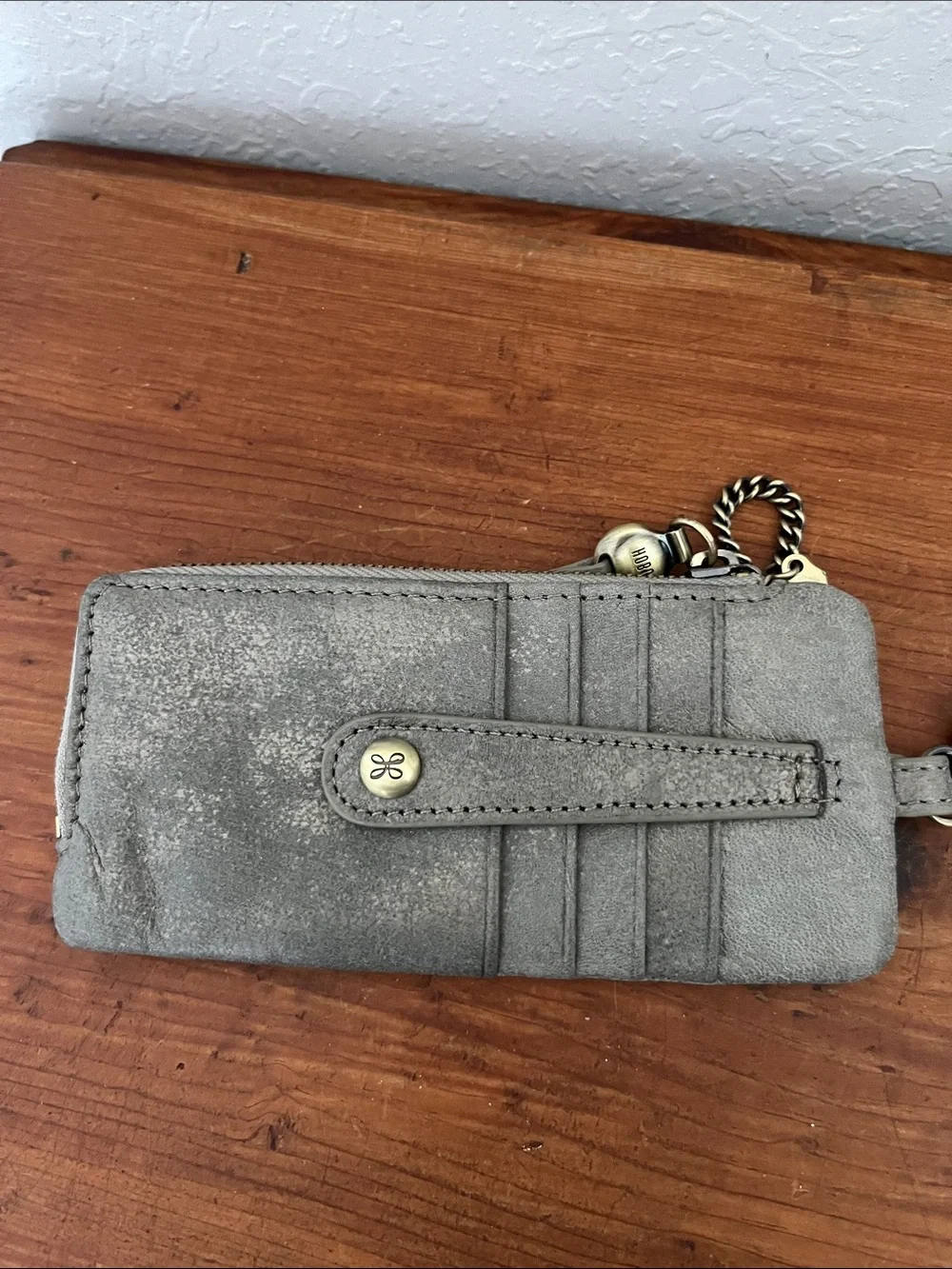 HOBO Gray Metallic leather Wristlet Wallet with Gold Hardware